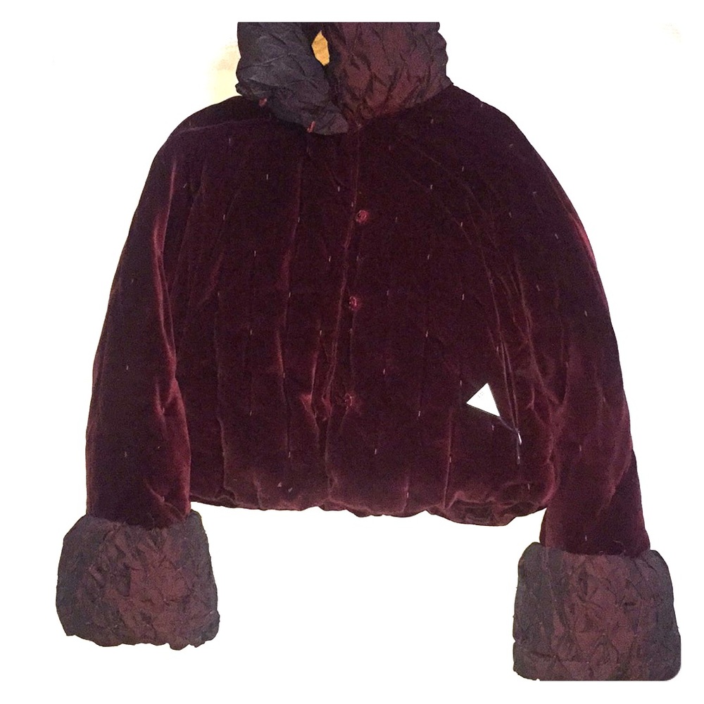 Burgundy velvet and satin Moncler Puffer